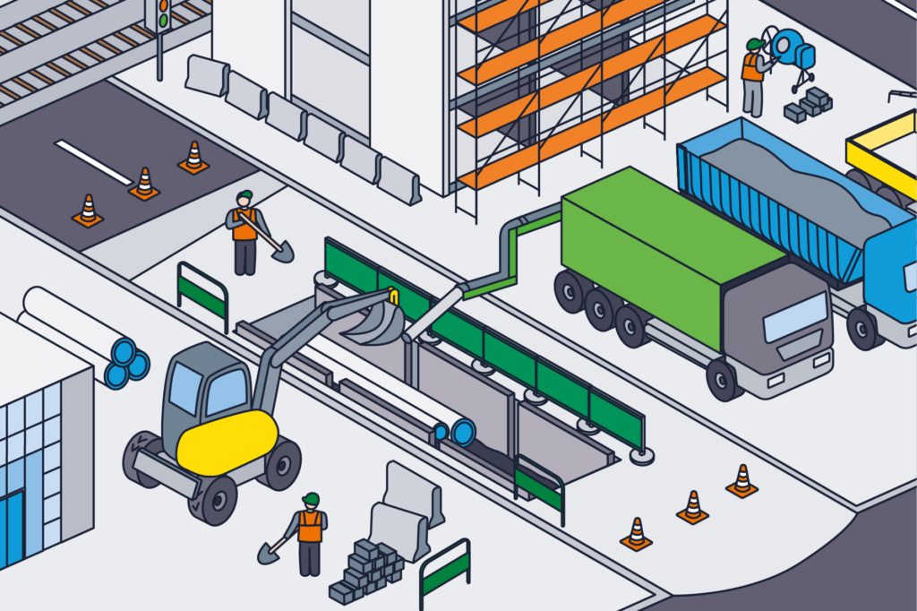 Zoom sur l'illustration animée pour le Groupe Carrion acteur du BTP à Lyon.